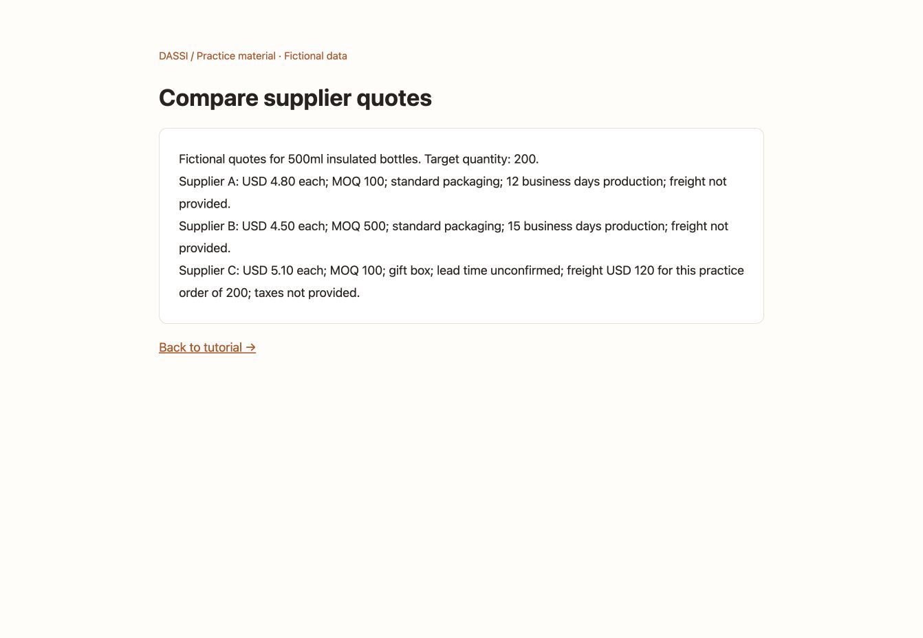Compare supplier quotes: English practice page