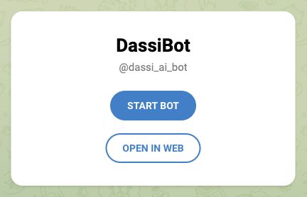 DassiBot's public Telegram page showing @dassi_ai_bot, Start Bot, and Open in Web